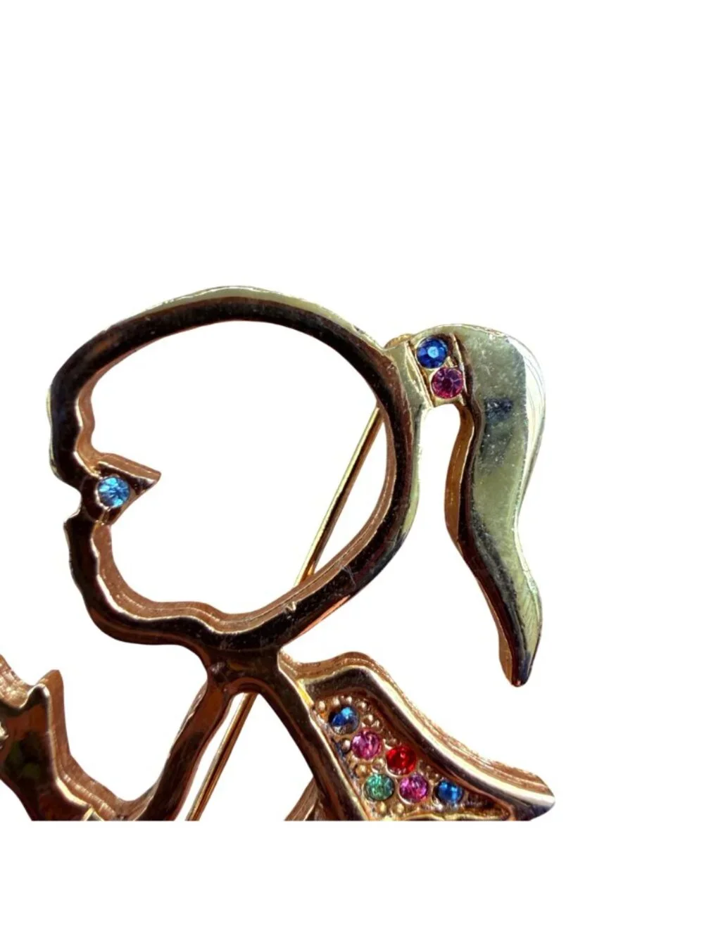 Vintage Praying Guardian Angel Brooch VTG Rainbow Rhinestone Pin Religious Jewel